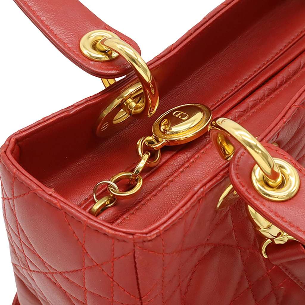 Dior Medium Lambskin Cannage Lady Dior Red Leather Very good condition - Box View
