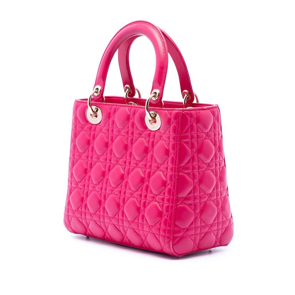 Dior Medium Lambskin Cannage Lady Dior Pink Leather Very good condition - Back View