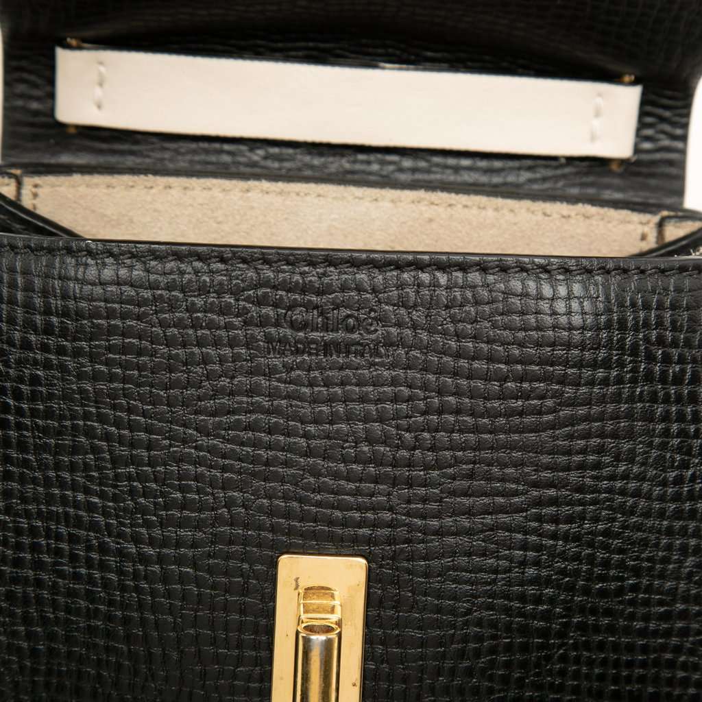 Chloé Mini Bicolor Grained Calfskin Drew Crossbody Black Leather Very good condition - Box View