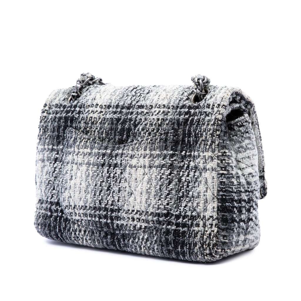 Chanel Medium Classic Quilted Tweed Double Flap Black Very good condition - Back View