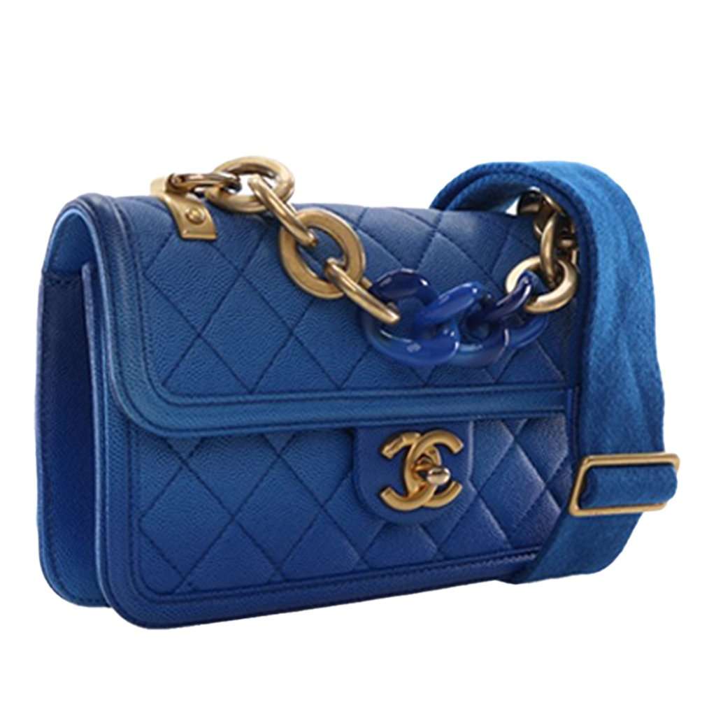 Chanel Small Quilted Caviar Sunset On The Sea Flap Blue Leather Never worn - Back View