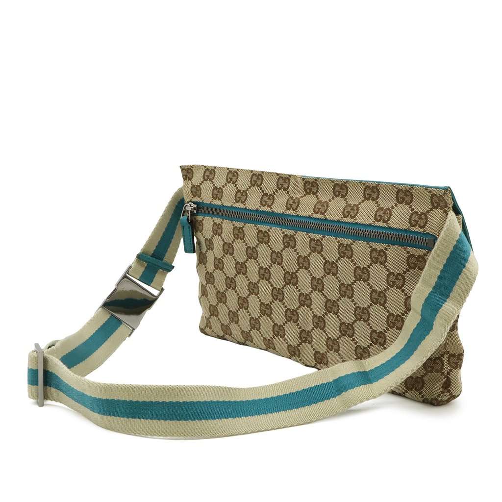 Gucci GG Canvas Web Double Pocket Belt Bag Beige Very good condition - Back View