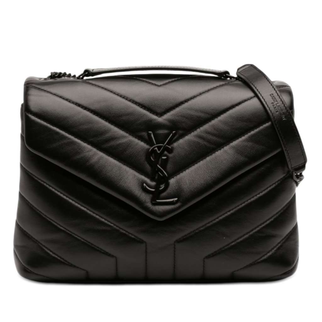 Saint Laurent Small Matelasse Calfskin Monogram Monochrome LouLou Shoulder Bag Black Leather Very good condition - Front View