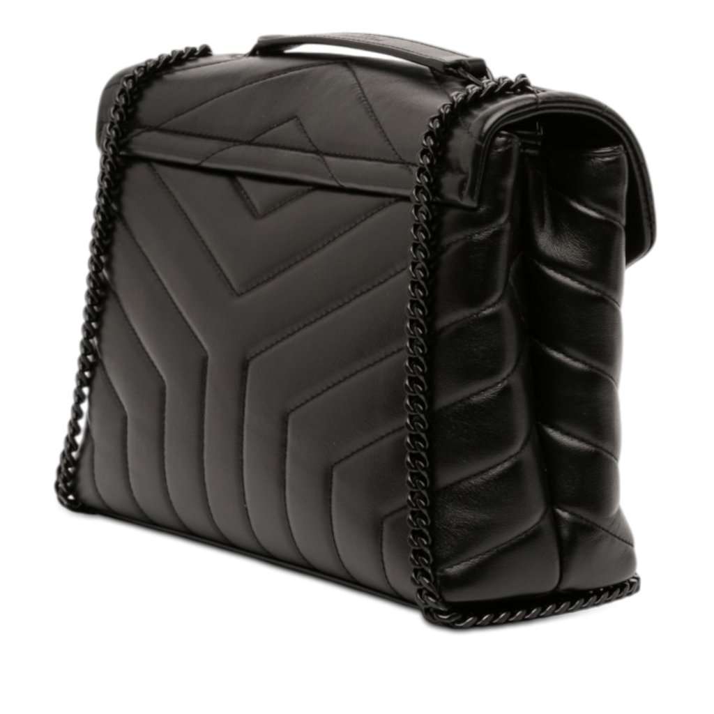 Saint Laurent Small Matelasse Calfskin Monogram Monochrome LouLou Shoulder Bag Black Leather Very good condition - Back View