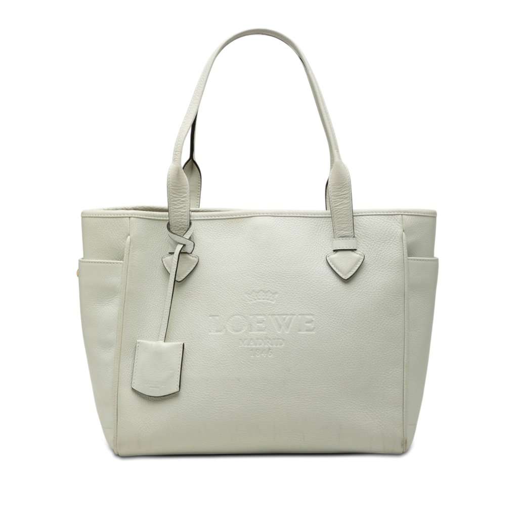 Loewe Leather Heritage Tote White Leather Very good condition - Front View