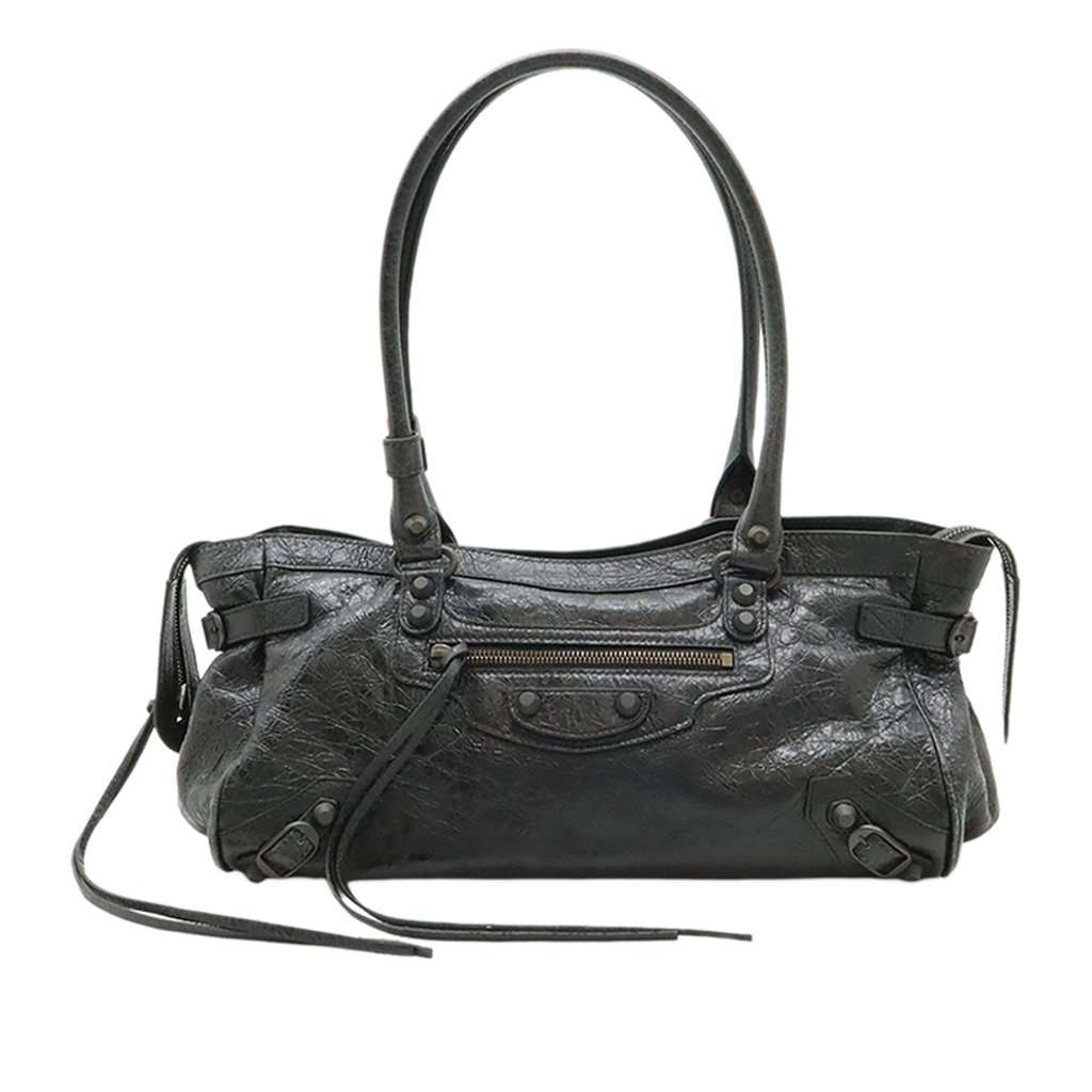 Balenciaga Lambskin Le City East West Shoulder Bag Black Leather Very good condition - Front View
