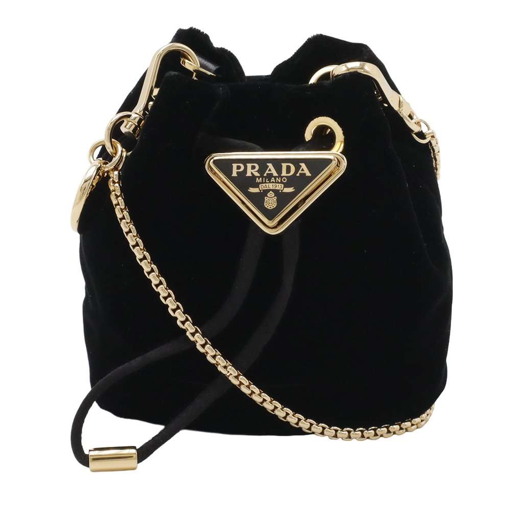 Prada Mini Velluto Drawstring Pouch Black Very good condition - Front View