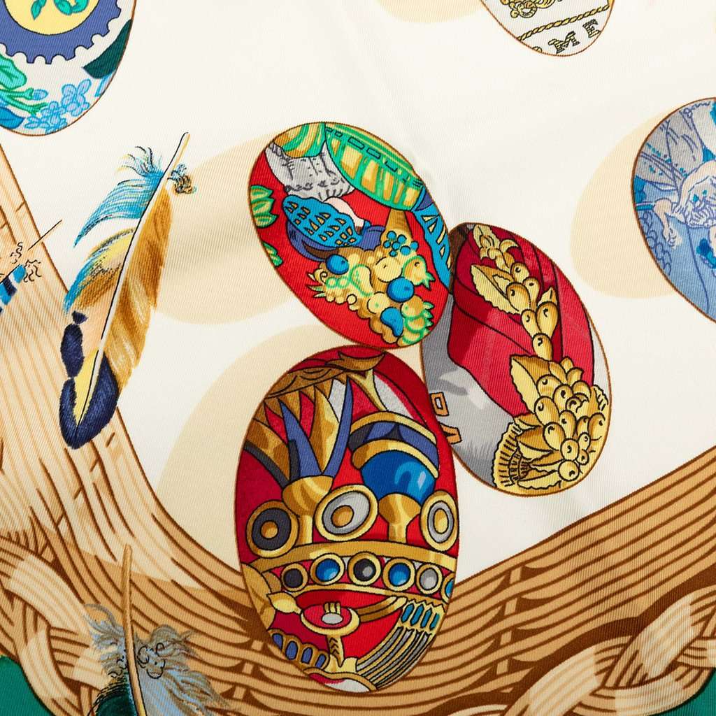 Hermès Couvee d Hermes Silk Scarf 90 White Very good - Box View