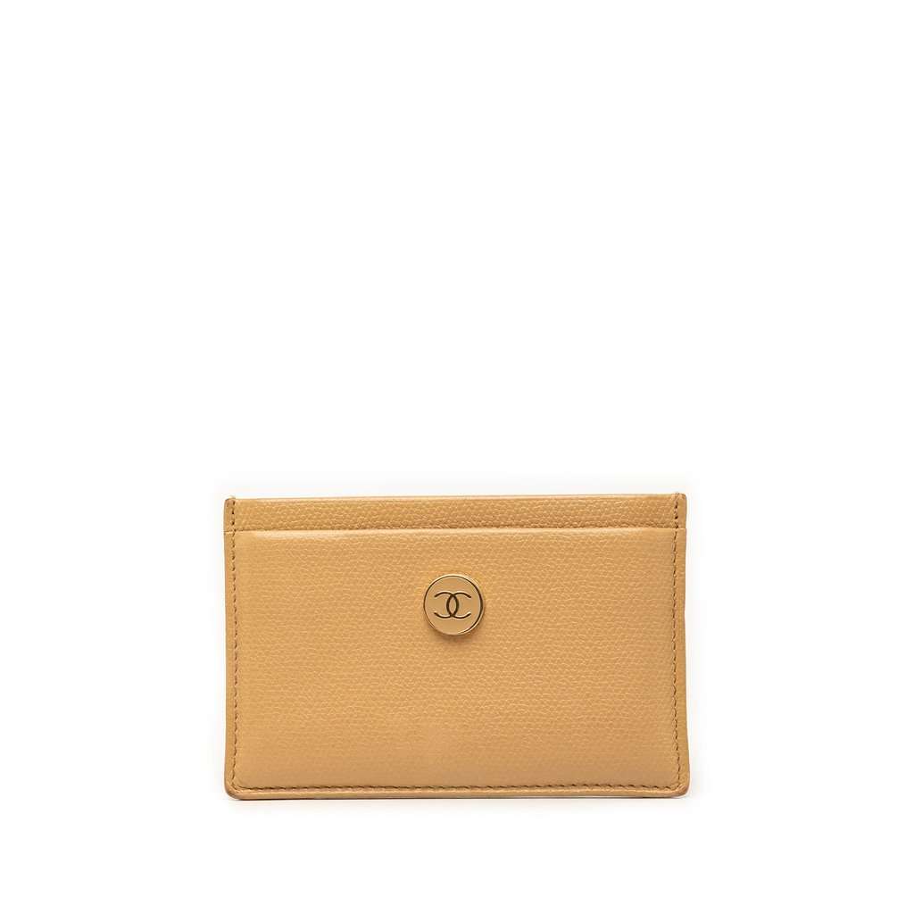 Chanel Caviar Coco Button Card Holder Beige Leather Very good condition - Front View