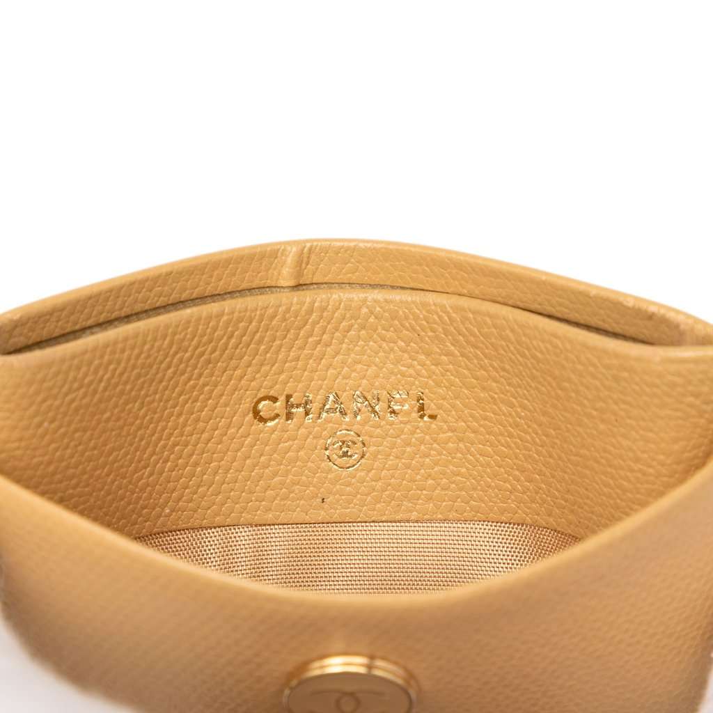 Chanel Caviar Coco Button Card Holder Beige Leather Very good condition - Box View