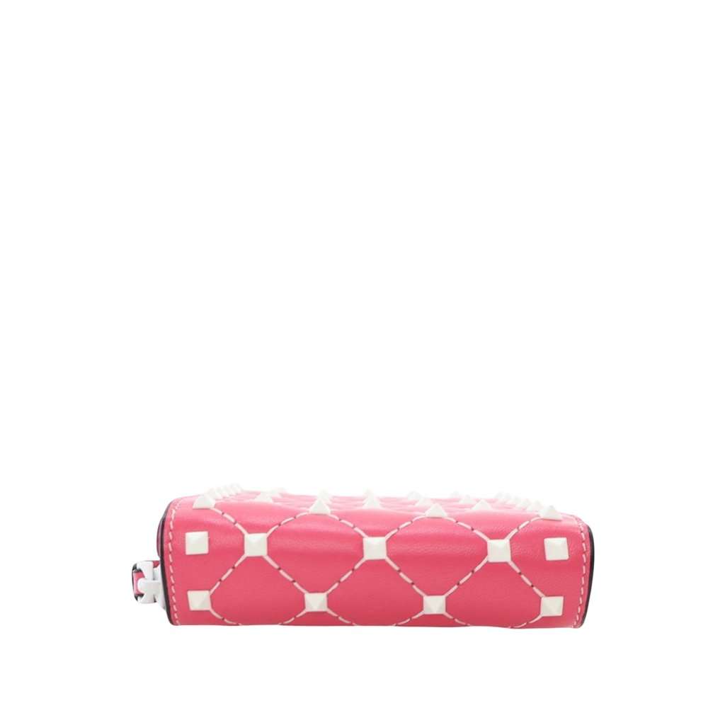 Valentino Quilted Lambskin Rockstud Zip Around Compact Wallet Pink Leather Very good condition - Box View