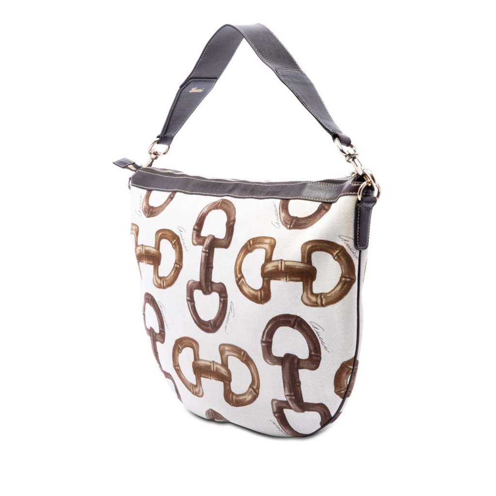 Gucci Printed Canvas Horsebit Hobo White Very good condition - Back View