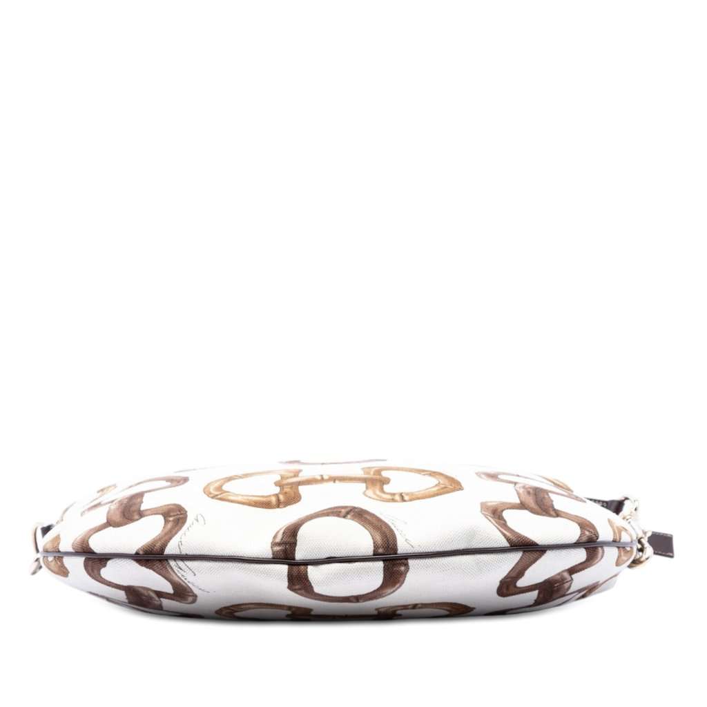 Gucci Printed Canvas Horsebit Hobo White Very good condition - Inside View