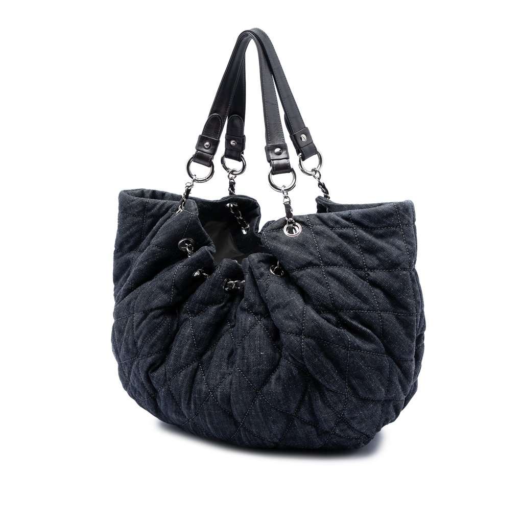 Chanel Quilted Denim Stretch Spirit Cabas Tote Blue Very good condition - Back View