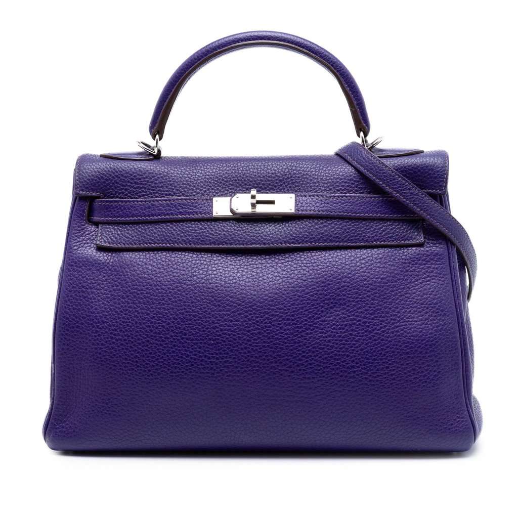 Hermès Clemence Kelly II Retourne 32 Purple Leather Very good condition - Front View