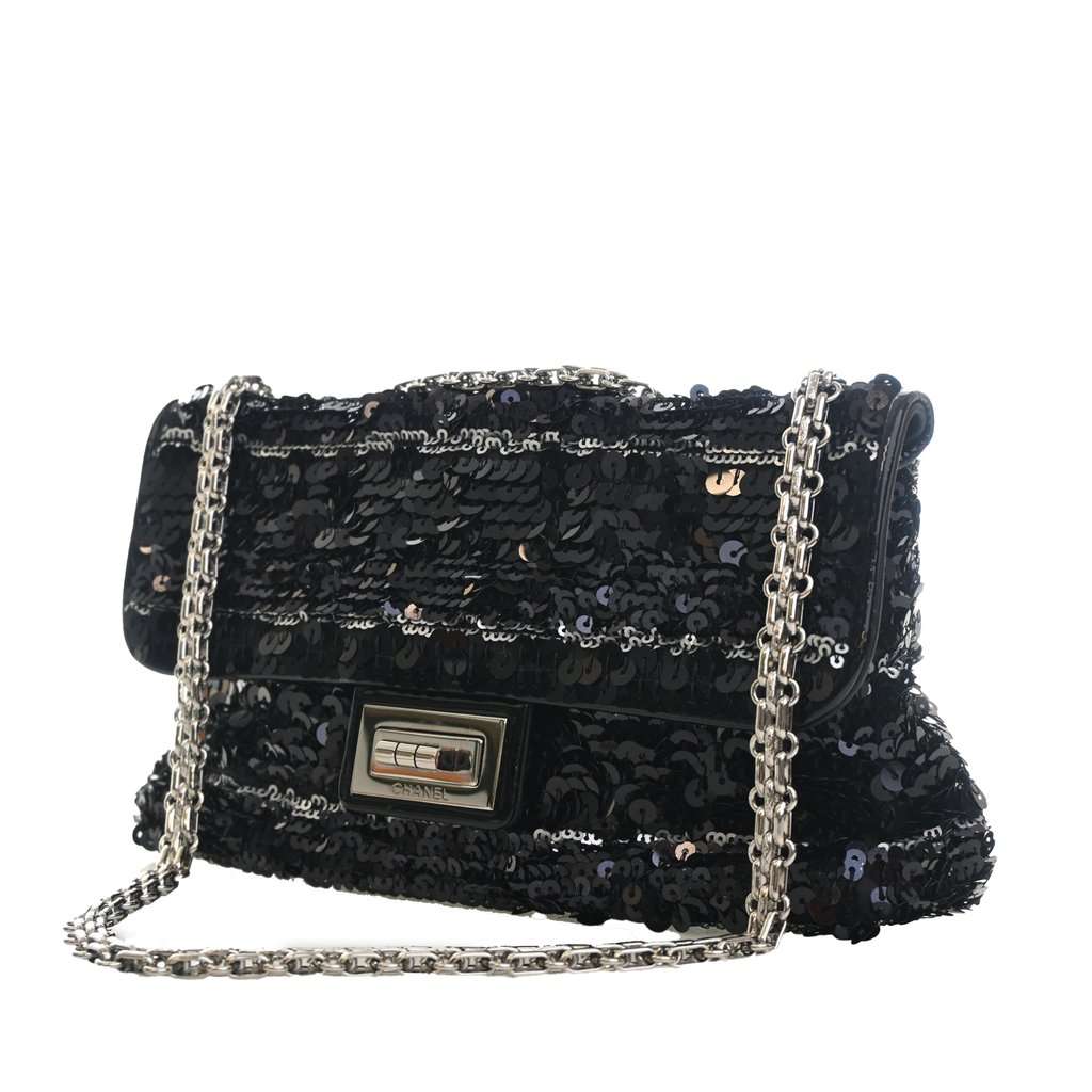 Chanel Patent Trimmed Sequined Satin Reissue 2.55 Single Flap 225 Black Very good condition - Inside View