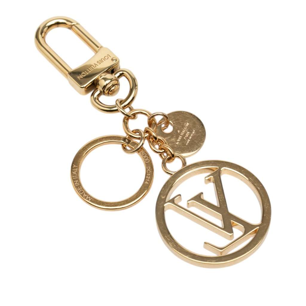 Louis Vuitton Gold Plated LV Circle Key Holder and Bag Charm Gold Metal Very good - Back View