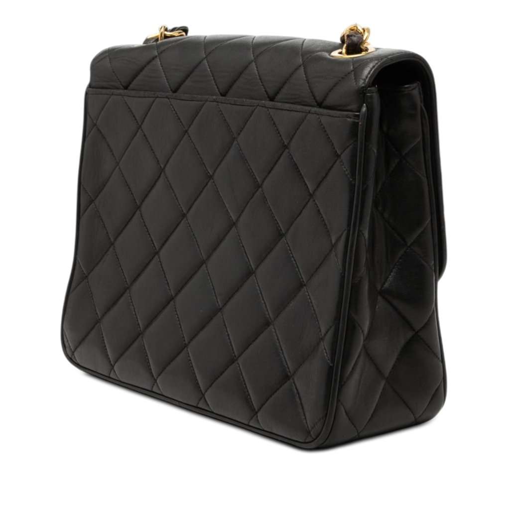 Chanel XL CC Quilted Lambskin Square Single Flap Black Leather Very good condition - Back View