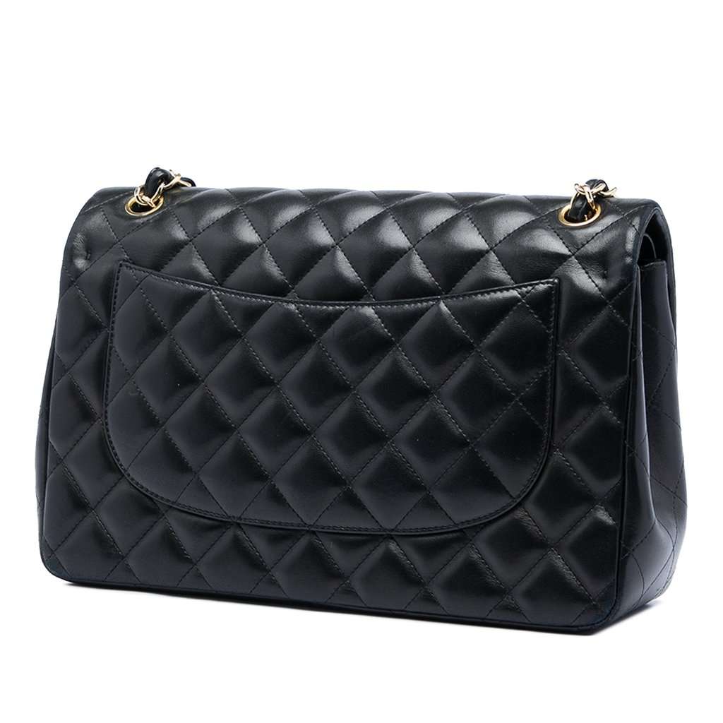 Chanel Jumbo Classic Lambskin Double Flap Black Leather Very good - Back View