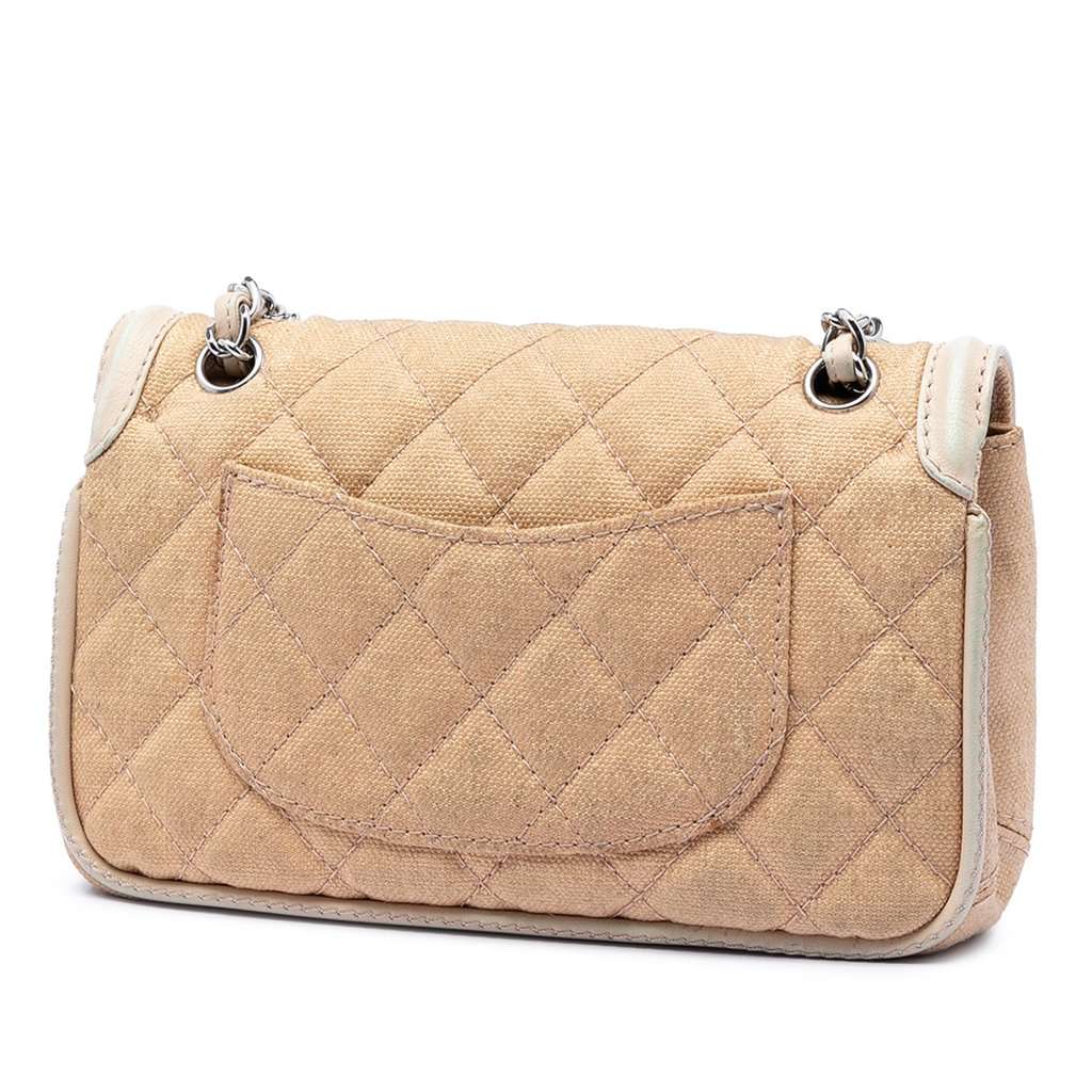 Chanel Medium Classic Canvas Lambskin Trimmed Double Flap Beige Very good condition - Back View