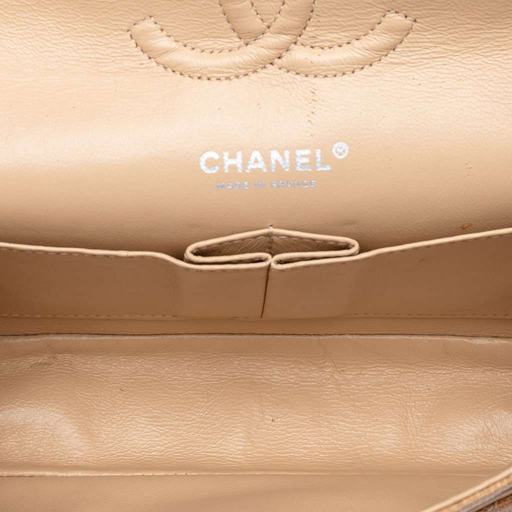 Chanel Medium Classic Canvas Lambskin Trimmed Double Flap Beige Very good condition - Model View