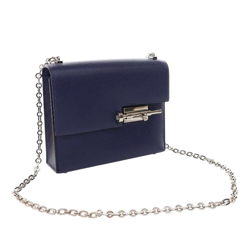 Hermès Mini Chevre Mysore Verrou Chaine Blue Leather Very good condition - Back View
