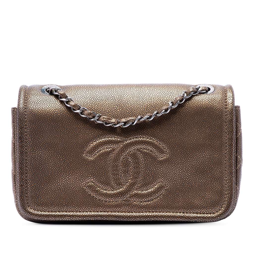 Chanel Small Metallic Caviar CC Timeless Flap Brown Leather Very good condition - Front View