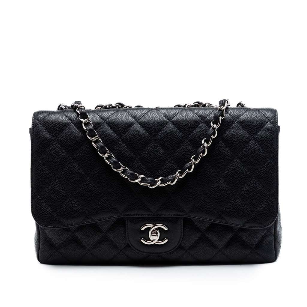 Chanel Jumbo Classic Caviar Single Flap Black Leather Very good - Front View