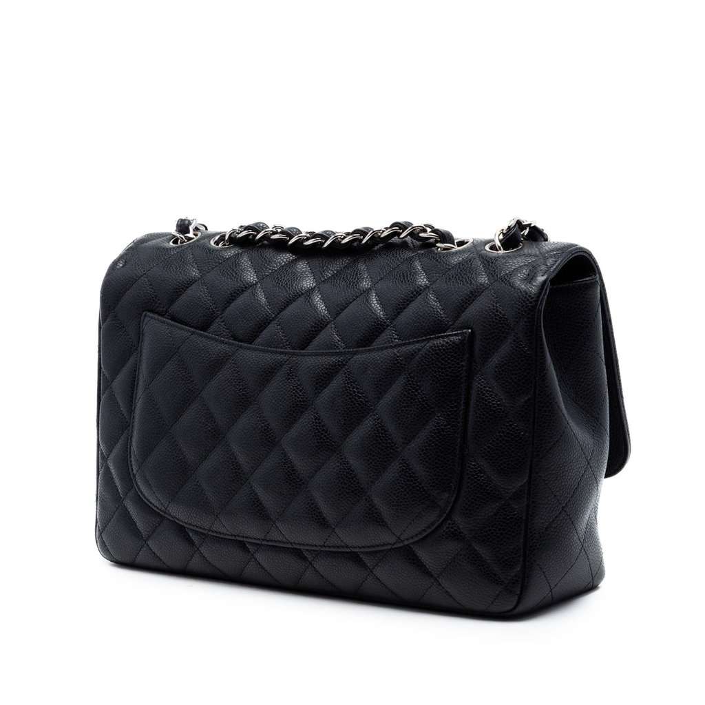 Chanel Jumbo Classic Caviar Single Flap Black Leather Very good - Back View