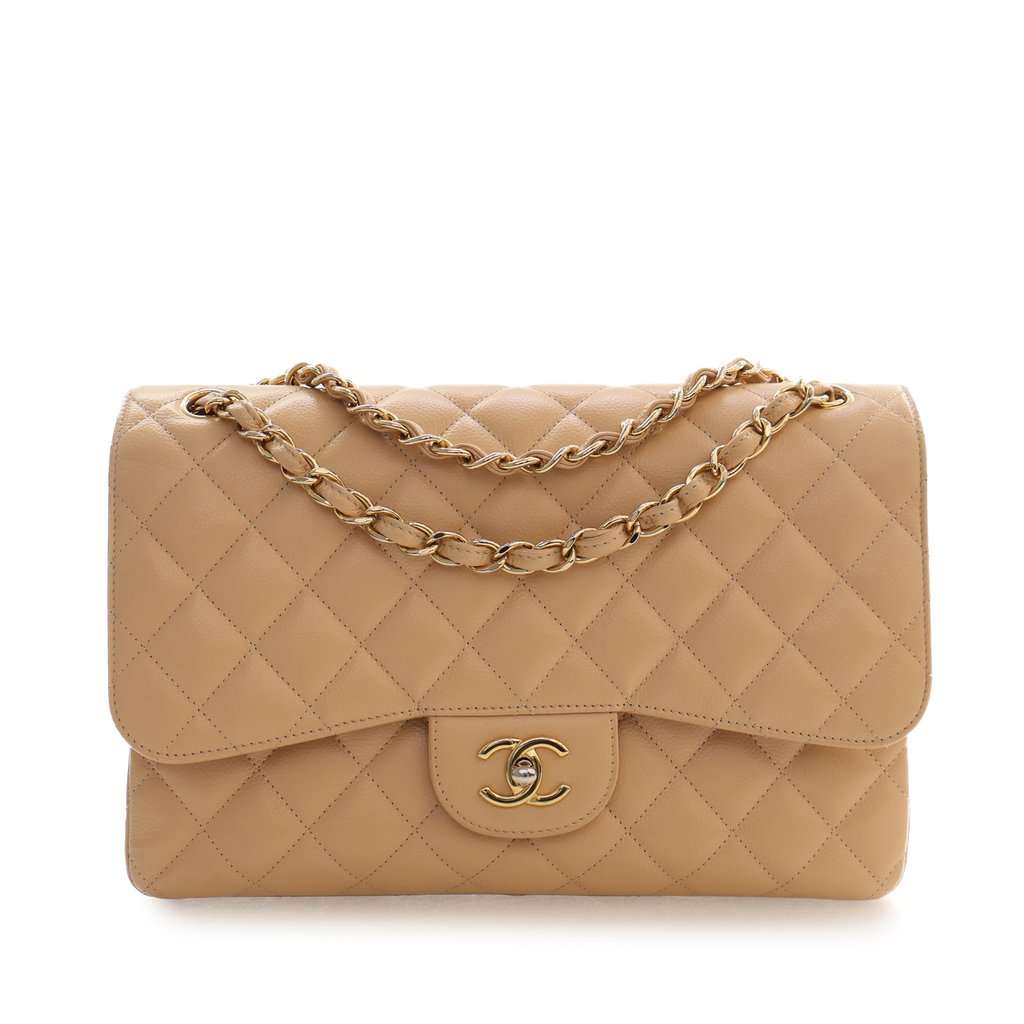 Chanel Jumbo Classic Caviar Double Flap Beige Leather Very good - Front View