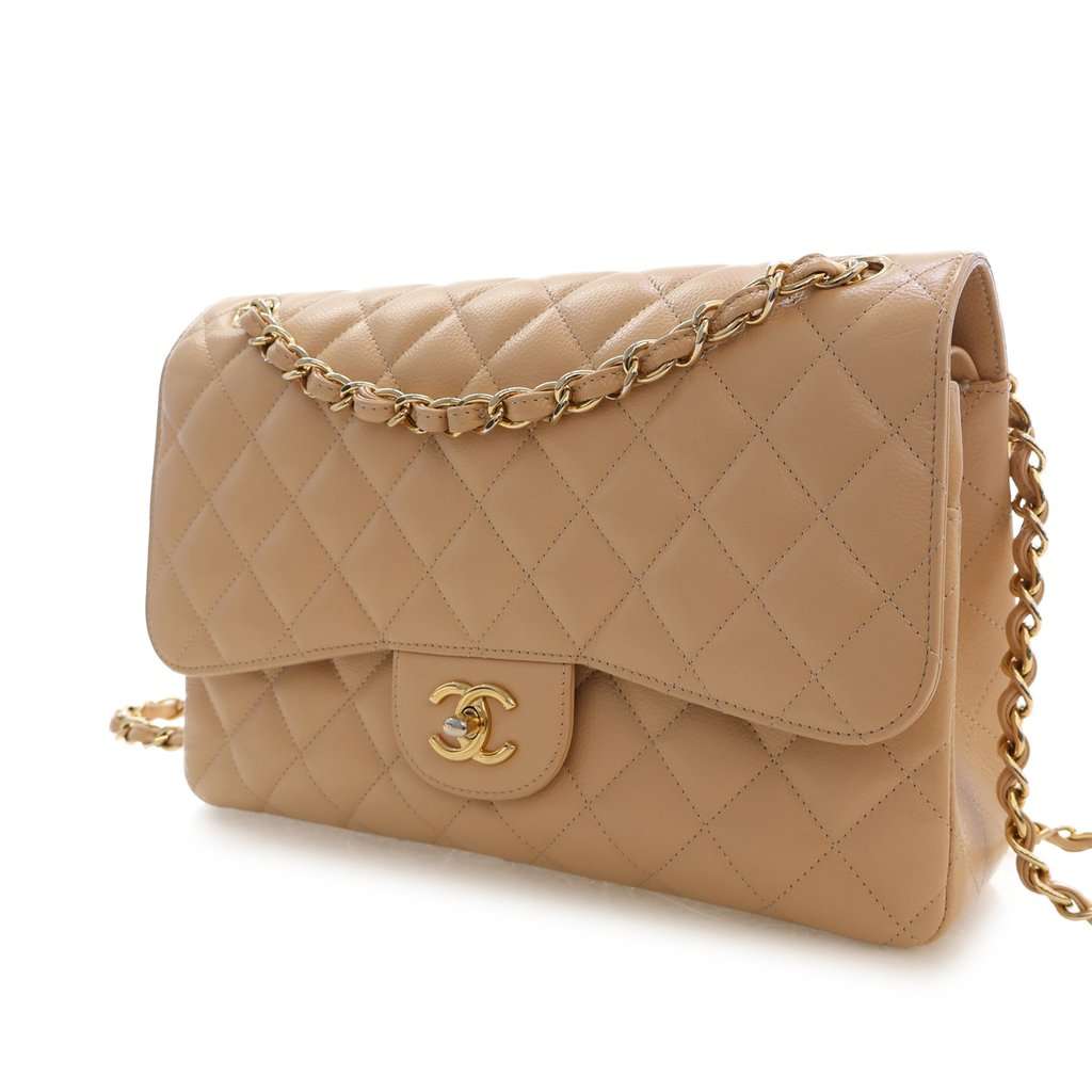 Chanel Jumbo Classic Caviar Double Flap Beige Leather Very good - Back View