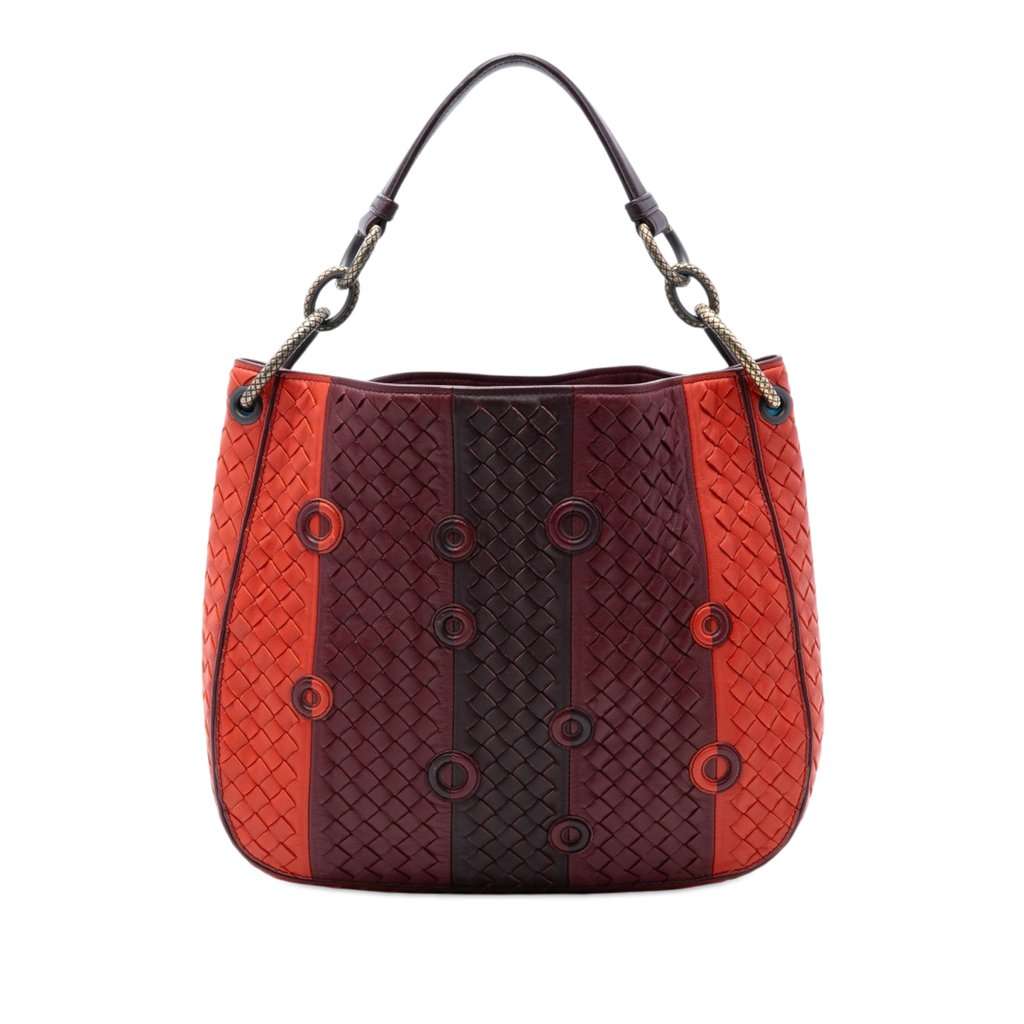 Bottega Veneta Multicolor Nappa Intrecciato Grommet Loop Hobo Red Leather Very good condition - Front View