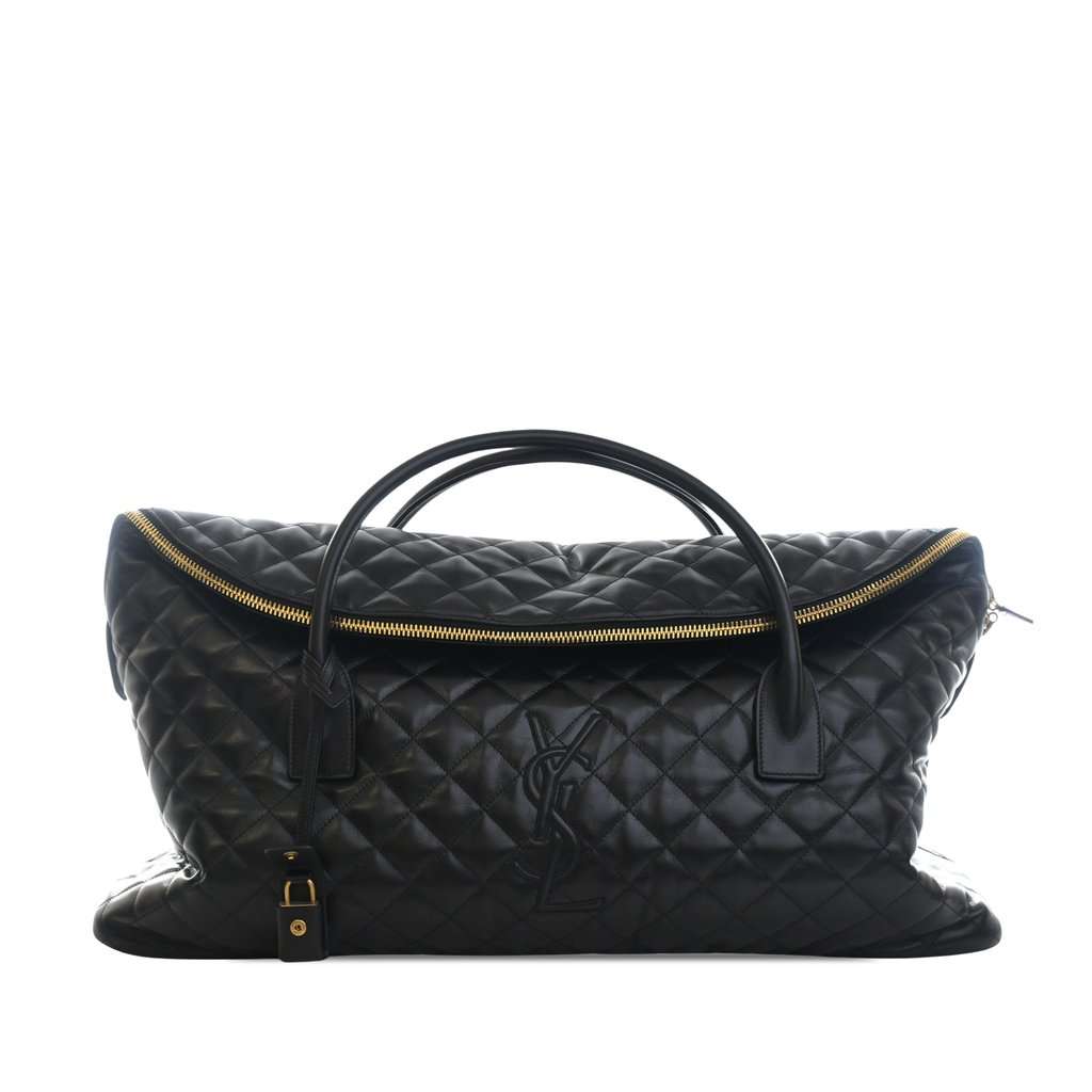 Saint Laurent Quilted Calfskin Monogram ES Giant Travel Bag Black Leather Very good - Front View