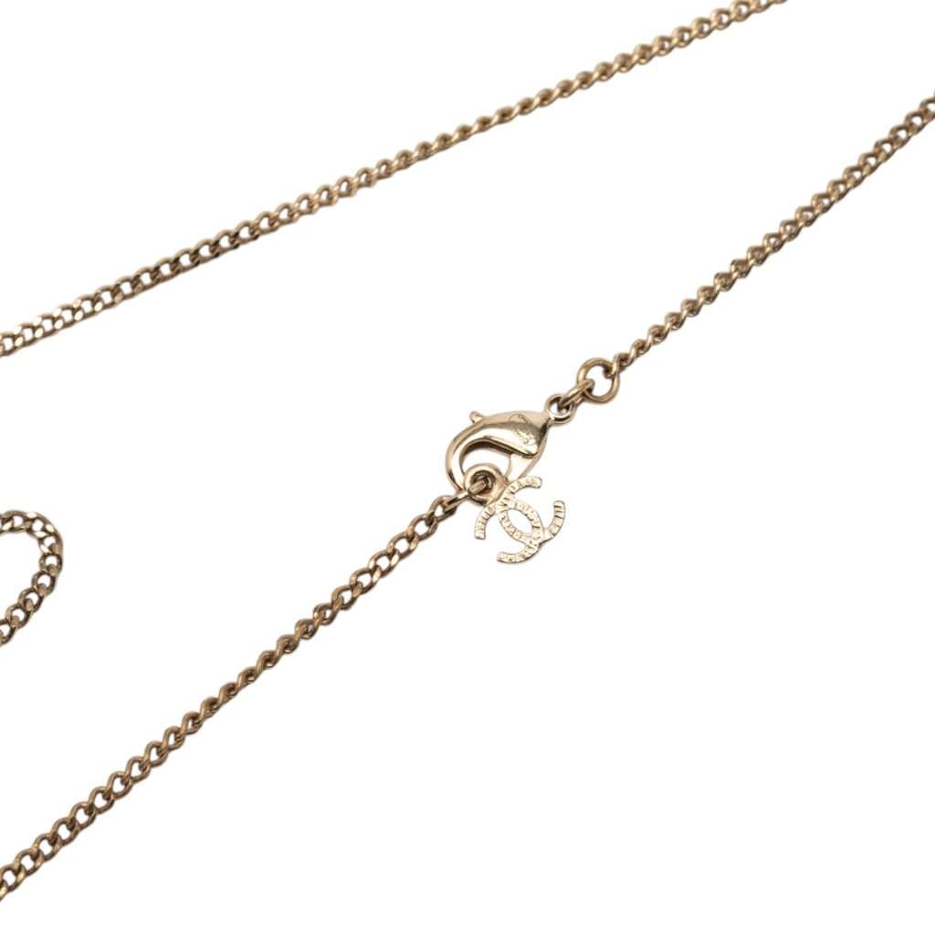 Chanel CC Brass and Strass Pendant Necklace Gold Metal Very good condition - Box View