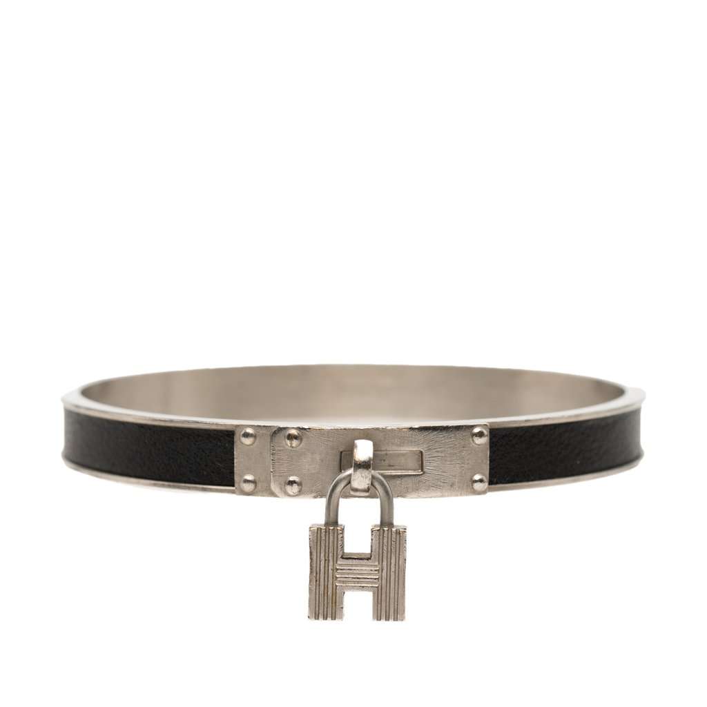 Hermès Leather Kelly Cadena Lock Bangle Bracelet Black Leather Very good - Front View