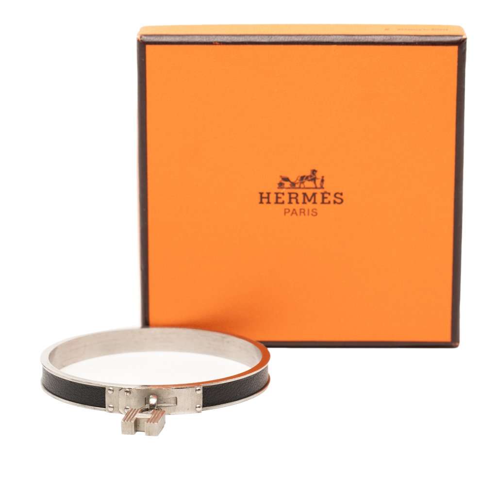 Hermès Leather Kelly Cadena Lock Bangle Bracelet Black Leather Very good - Box View