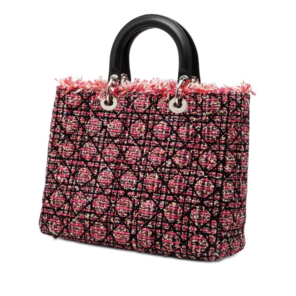 Dior Large Tweed Cannage Fringe Lady Dior Pink Very good condition - Back View
