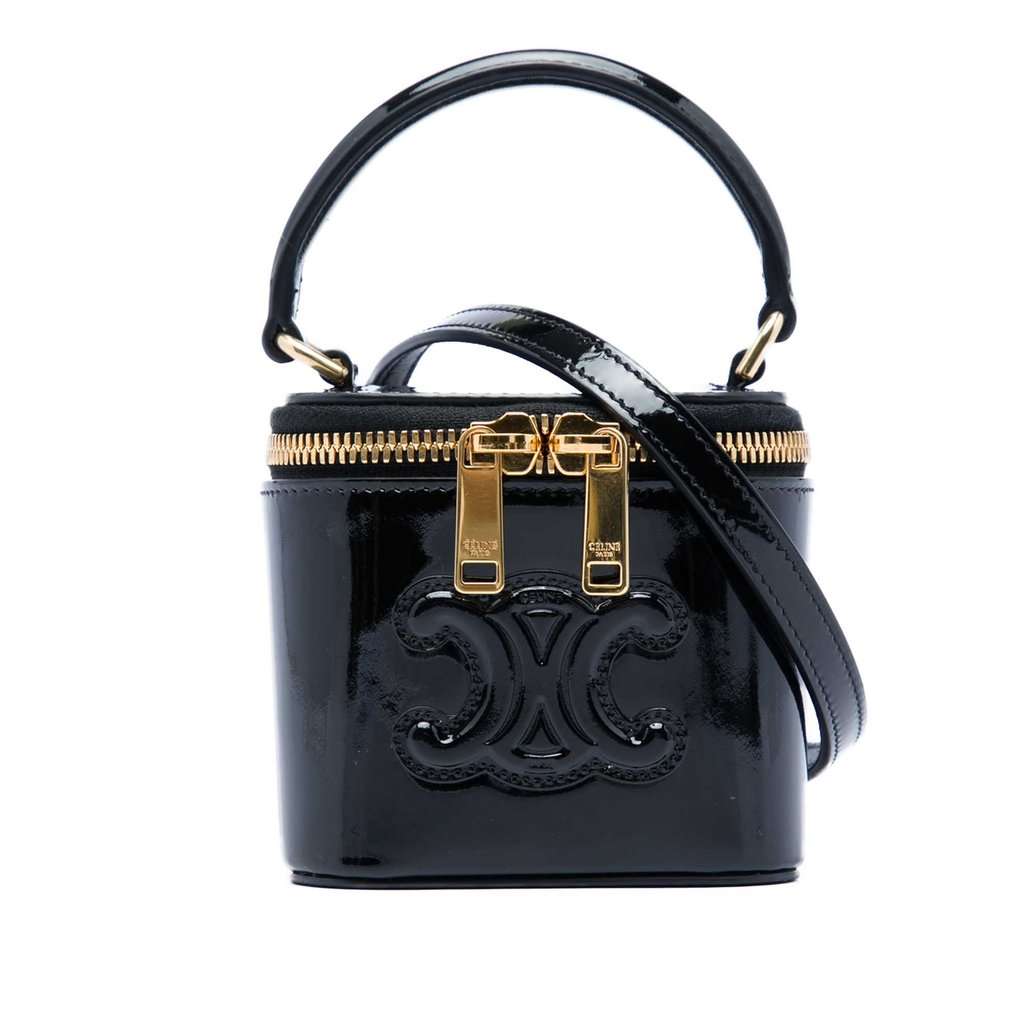 Celine Mini Patent Cuir Triomphe Vanity Case Black Leather Very good - Front View