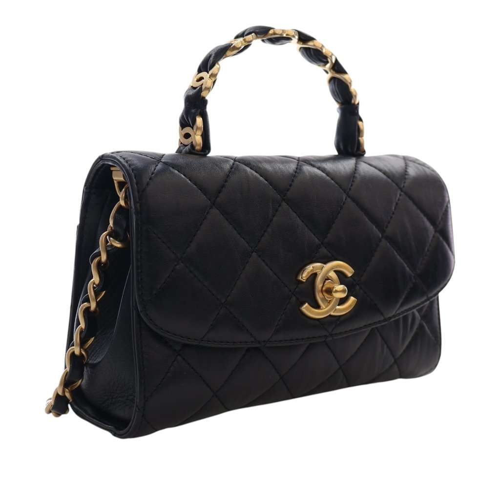 Chanel Mini CC Quilted Lambskin Links Top Handle Flap Black Leather Very good condition - Back View