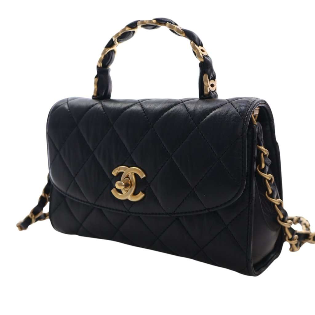 Chanel Mini CC Quilted Lambskin Links Top Handle Flap Black Leather Very good condition - Inside View