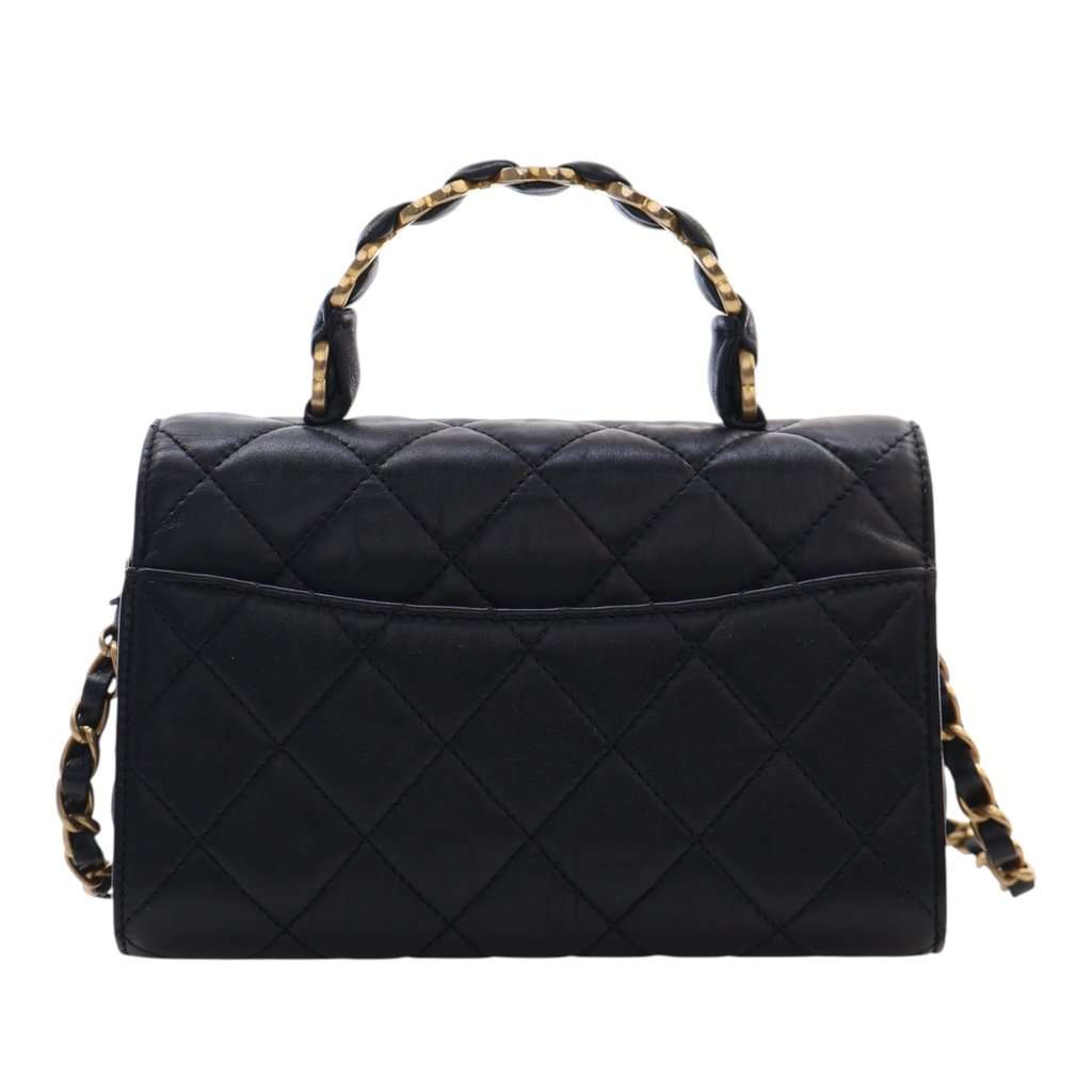 Chanel Mini CC Quilted Lambskin Links Top Handle Flap Black Leather Very good condition - Model View
