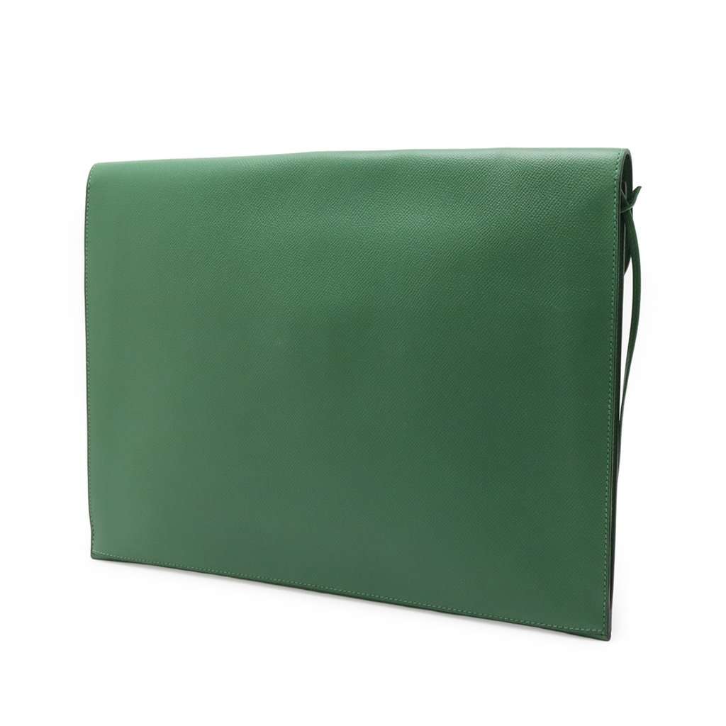 Hermès Courchevel Kirius Clutch Green Leather Very good condition - Back View