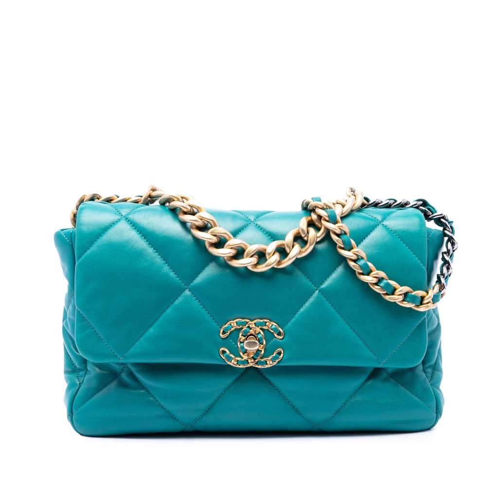 Chanel Large Lambskin 19 Flap Blue Leather Very good condition - Front View