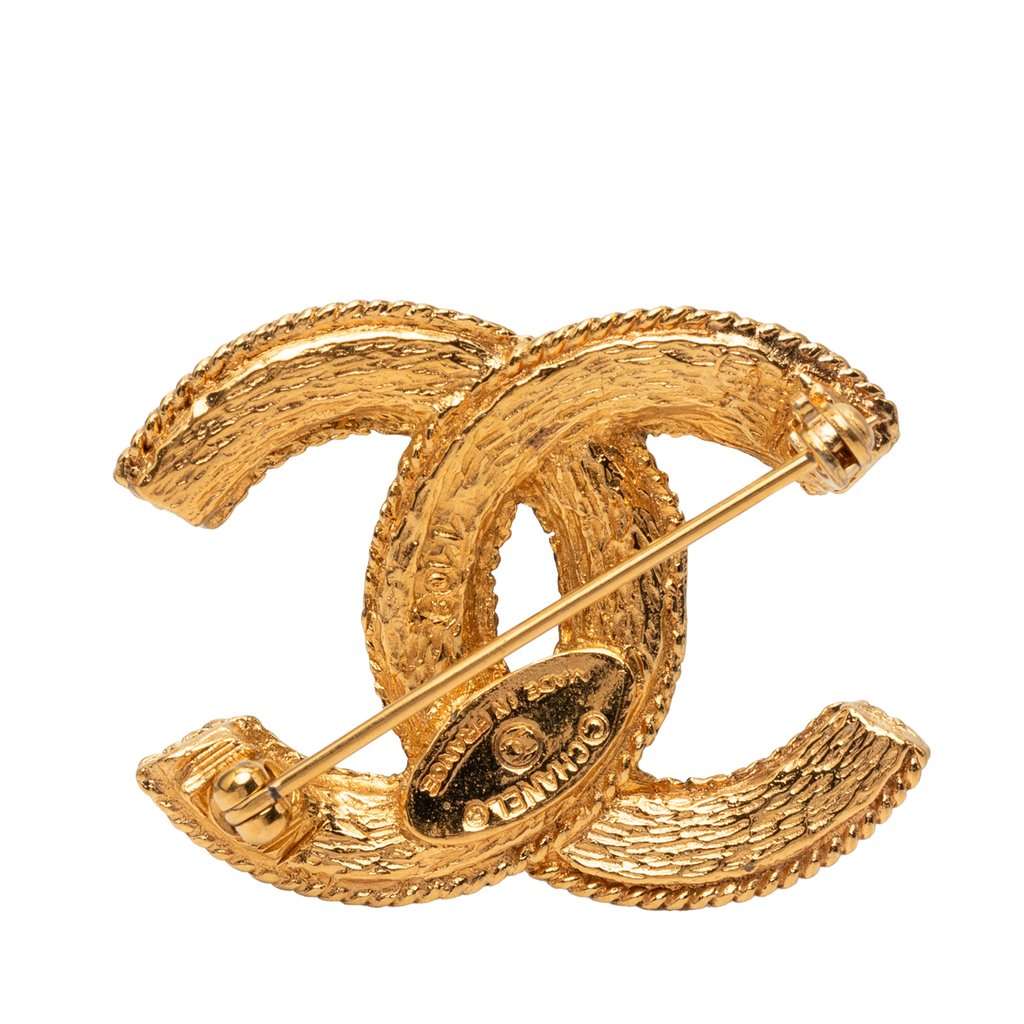 Chanel CC Gold Plated Rope Edge Brooch Gold Metal Very good condition - Back View