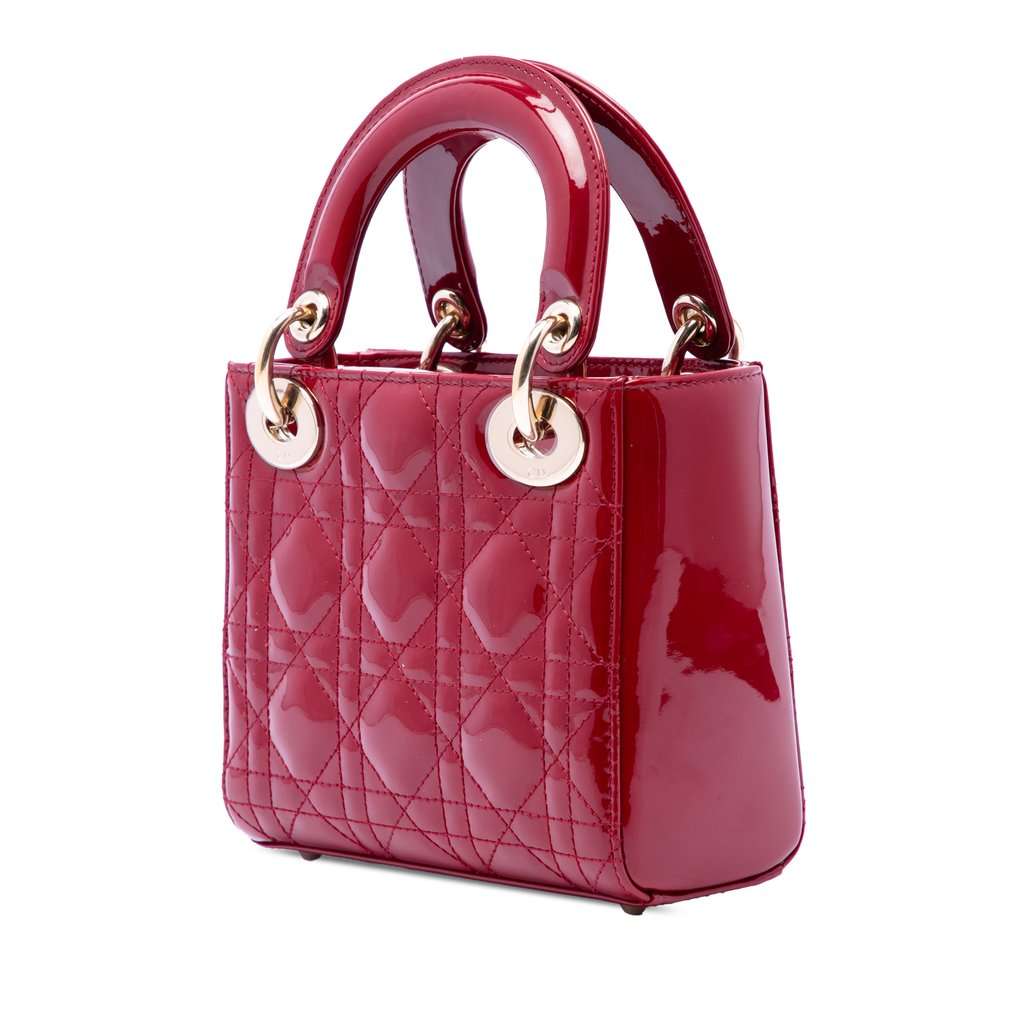 Dior Mini Patent Cannage Lady Dior Red Leather Very good condition - Back View