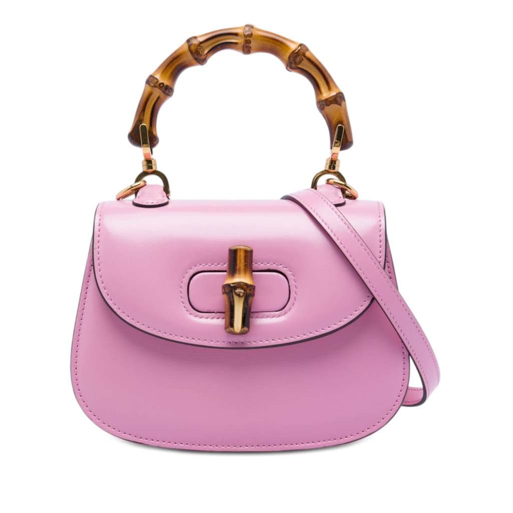Gucci Mini Calfskin Web 1947 Bamboo Top Handle Bag Pink Leather Very good - Front View