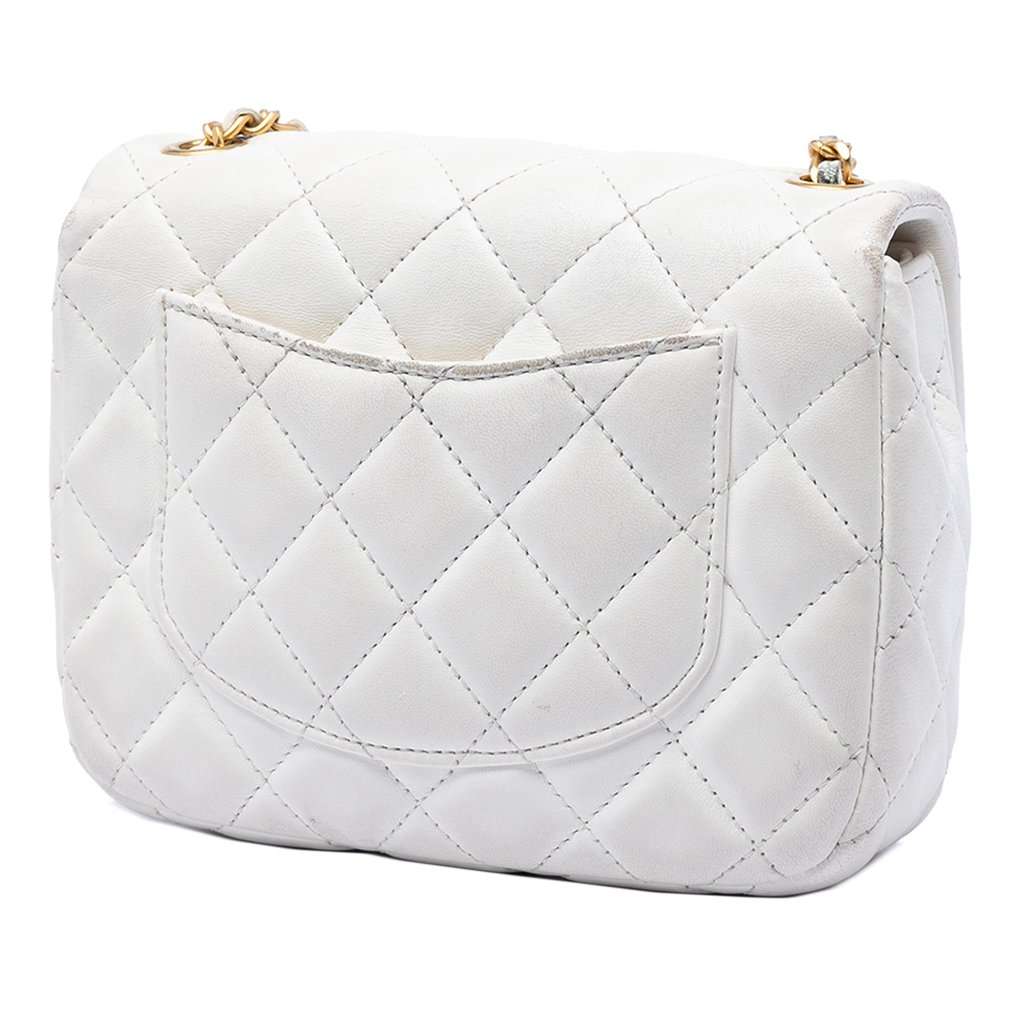 Chanel Mini Square Classic Lambskin Enamel Coco Hearts Single Flap White Leather Very good condition - Back View