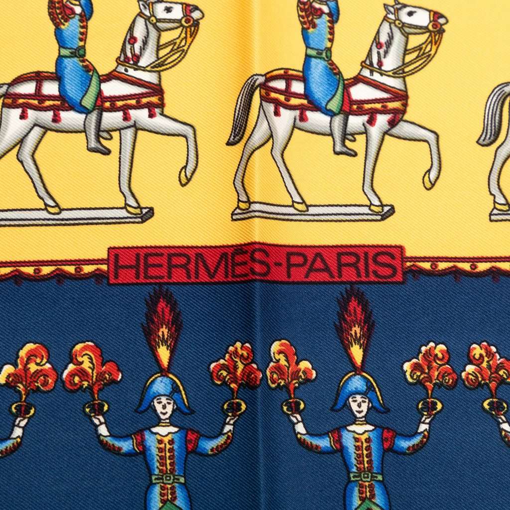Hermès Les Artificiers Silk Scarf 90 Yellow Very good - Model View