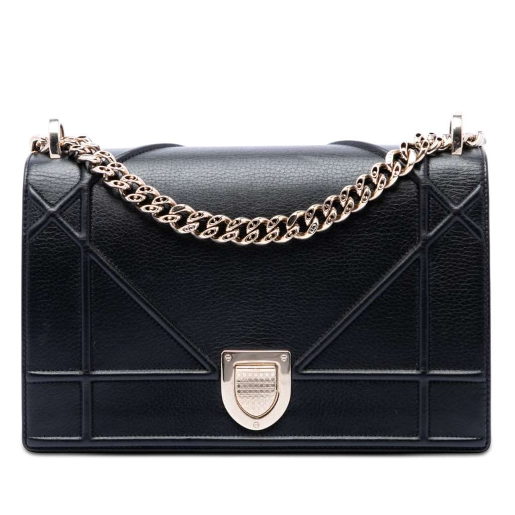 Dior Medium Calfskin Diorama Flap Black Leather Very good - Front View