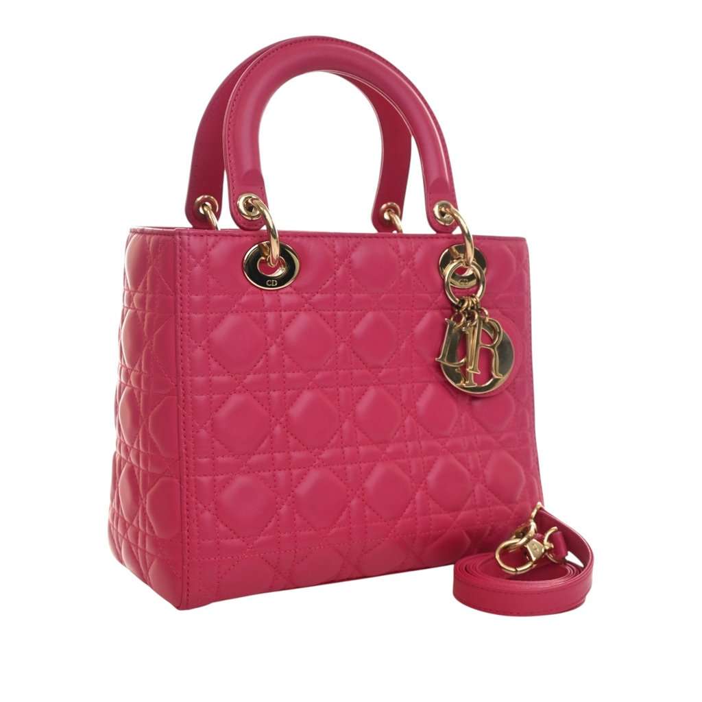 Dior Medium Lambskin Cannage Lady Dior Pink Leather Very good - Back View